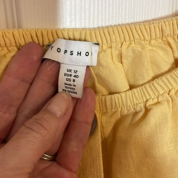 TopShop Linen Crop Top, Golden Yellow Ruffled blouse, 8 - Picture 4 of 8